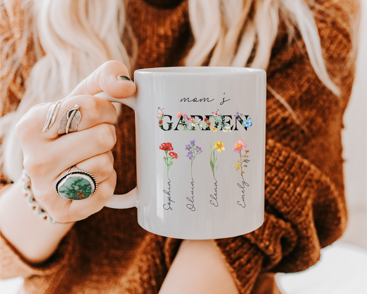 Custom Nana's Garden Mug with Birth Month Flowers Personalized Grandma Gift for Nana Mimi Birthday or Mother's Day Floral Coffee Cup