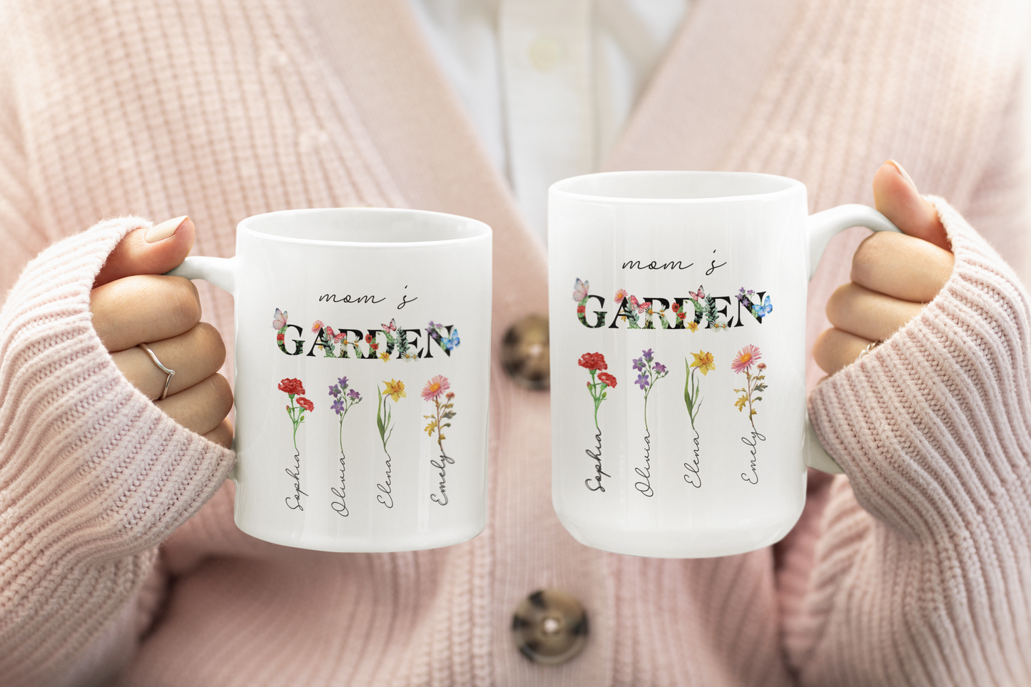 Custom Nana's Garden Mug with Birth Month Flowers Personalized Grandma Gift for Nana Mimi Birthday or Mother's Day Floral Coffee Cup