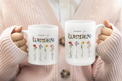 Custom Nana's Garden Mug with Birth Month Flowers Personalized Grandma Gift for Nana Mimi Birthday or Mother's Day Floral Coffee Cup