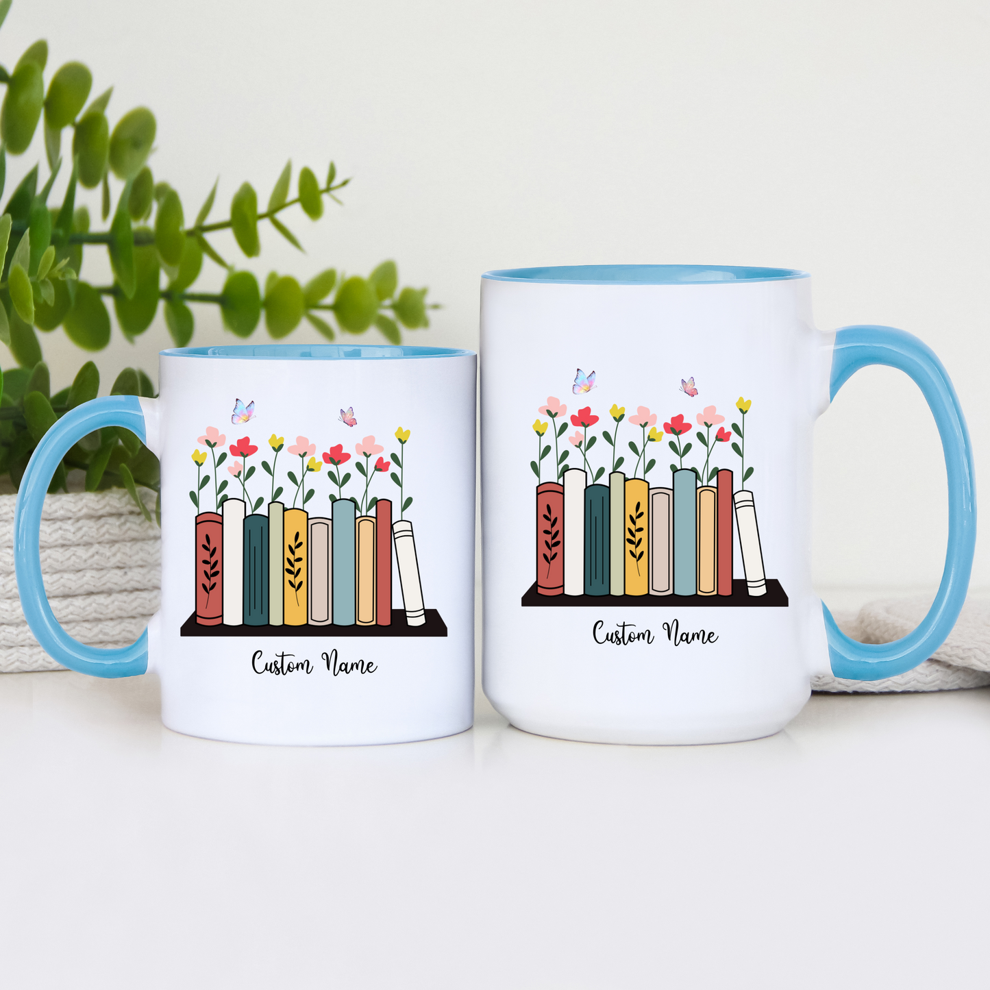 Book Lover Mug with Bookshelf and floral Theme, Custom name mug Book lover , Reading Mug Gift for Teacher, Reader, Coworker, Boss or Mom