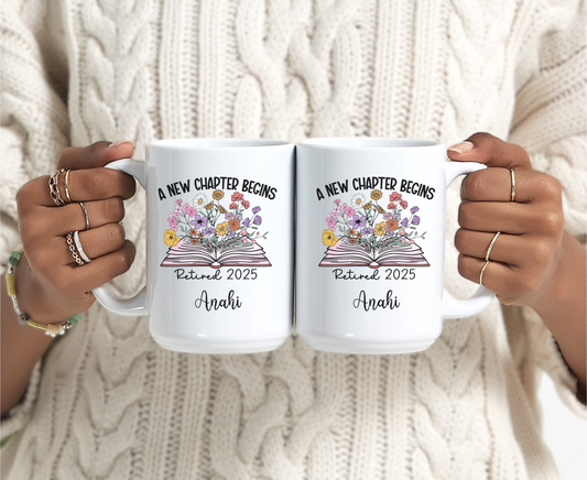 Floral  Retirement Mug with Custom Name Floral Coffee Cup Gift for Coworker Boss Teacher Mom Dad or Friend Retiring Personalized Gift Idea