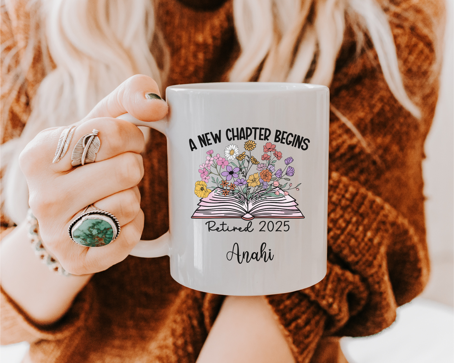 Floral  Retirement Mug with Custom Name Floral Coffee Cup Gift for Coworker Boss Teacher Mom Dad or Friend Retiring Personalized Gift Idea