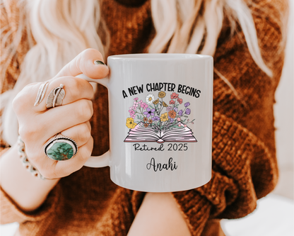 Floral  Retirement Mug with Custom Name Floral Coffee Cup Gift for Coworker Boss Teacher Mom Dad or Friend Retiring Personalized Gift Idea