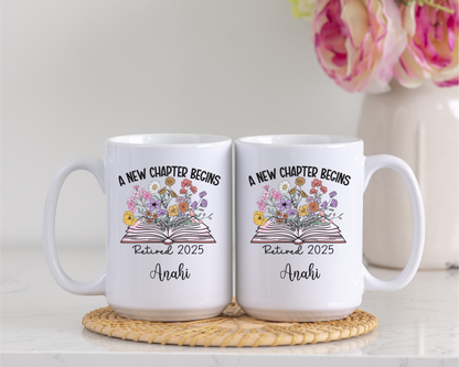 Floral  Retirement Mug with Custom Name Floral Coffee Cup Gift for Coworker Boss Teacher Mom Dad or Friend Retiring Personalized Gift Idea