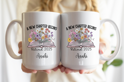 Floral  Retirement Mug with Custom Name Floral Coffee Cup Gift for Coworker Boss Teacher Mom Dad or Friend Retiring Personalized Gift Idea