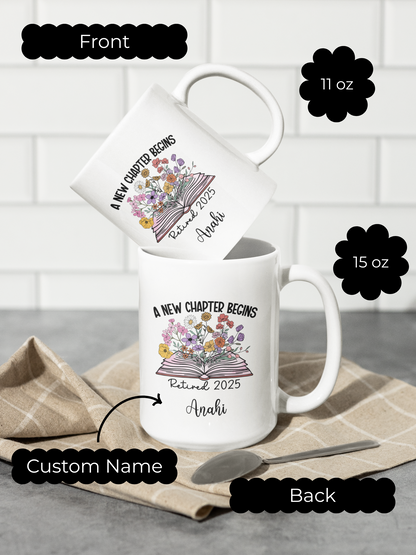 Floral  Retirement Mug with Custom Name Floral Coffee Cup Gift for Coworker Boss Teacher Mom Dad or Friend Retiring Personalized Gift Idea