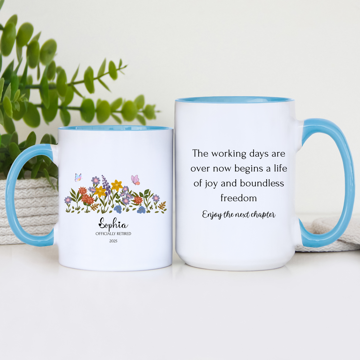 Floral Retirement Mug with Phrase Custom Coffee Cup Gift for Retired Teacher Coworker Boss Friend Mom Dad or Personalized Gift for Her