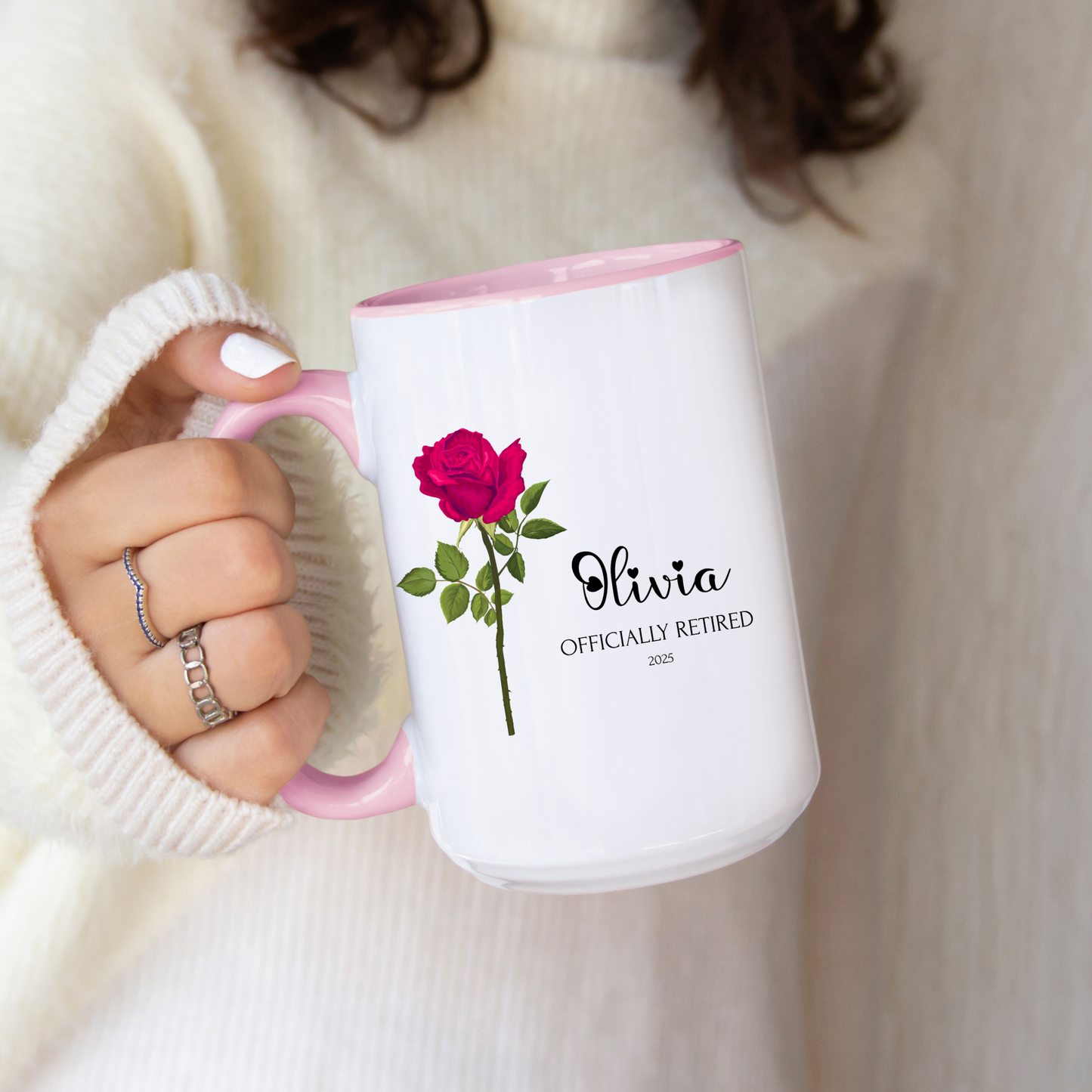Retirement mug personalized with flowers, custom name & message, perfect floral retirement gift for coworkers, Boss, Friends, Mom and Dad