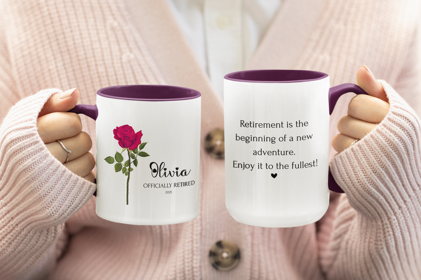 Retirement mug personalized with flowers, custom name & message, perfect floral retirement gift for coworkers, Boss, Friends, Mom and Dad