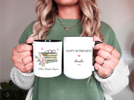 Teacher Retirement Coffee Mug with Name Custom Gift for Coworker Boss Mom Dad Friend or Teacher Personalized Cup for Women or Men, Retired