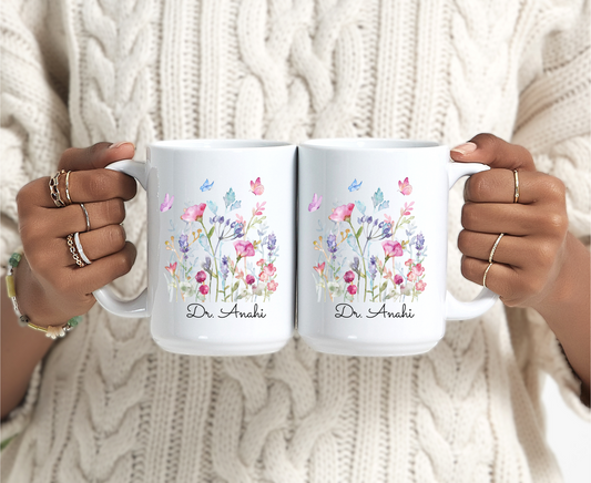 Personalized Floral Doctor Mug, Custom Name Coffee Cup for Doctors, Medical Student Gift, New Doctor Graduation & Appreciation Gift Idea