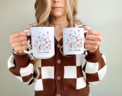Personalized Floral Doctor Mug, Custom Name Coffee Cup for Doctors, Medical Student Gift, New Doctor Graduation & Appreciation Gift Idea