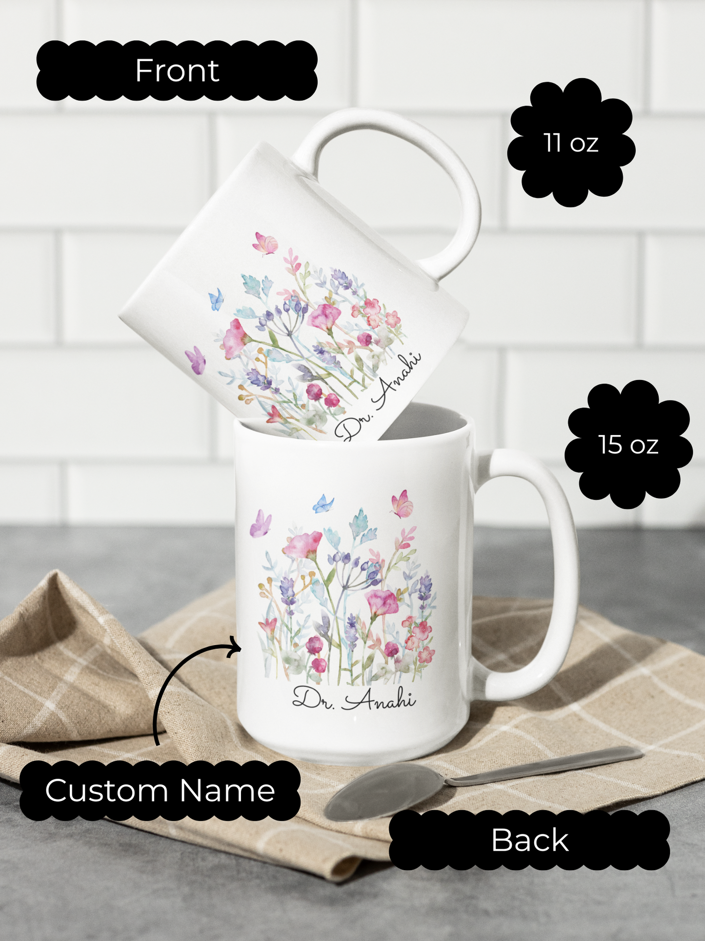 Personalized Floral Doctor Mug, Custom Name Coffee Cup for Doctors, Medical Student Gift, New Doctor Graduation & Appreciation Gift Idea