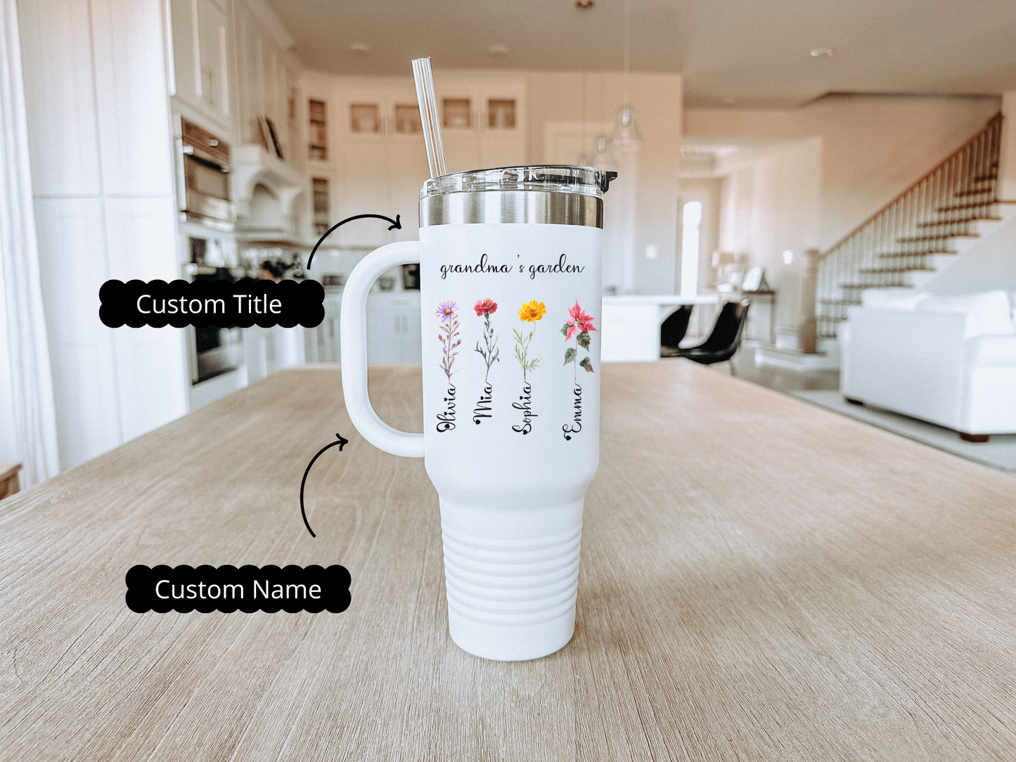 Grandma's Garden Tumbler Custom 40oz Floral Birth Month Flower Cup with Grandkids Names Gift for Grandma Aunt Mother's Day Birthday Present