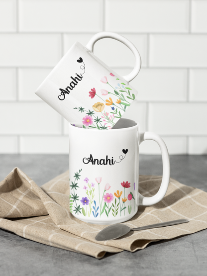 Personalized Wildflower Coffee Mug Custom Name Floral Cup Bridesmaid Gift Wedding Favor Mug for Mom Mother's Day or Gift from Daughter