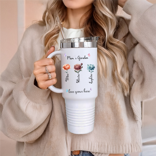 Mama's Garden Tumbler Custom 40oz Floral Birth Month Flower Cup with Grandkids Names Gift for Grandma Aunt  Birthday Present