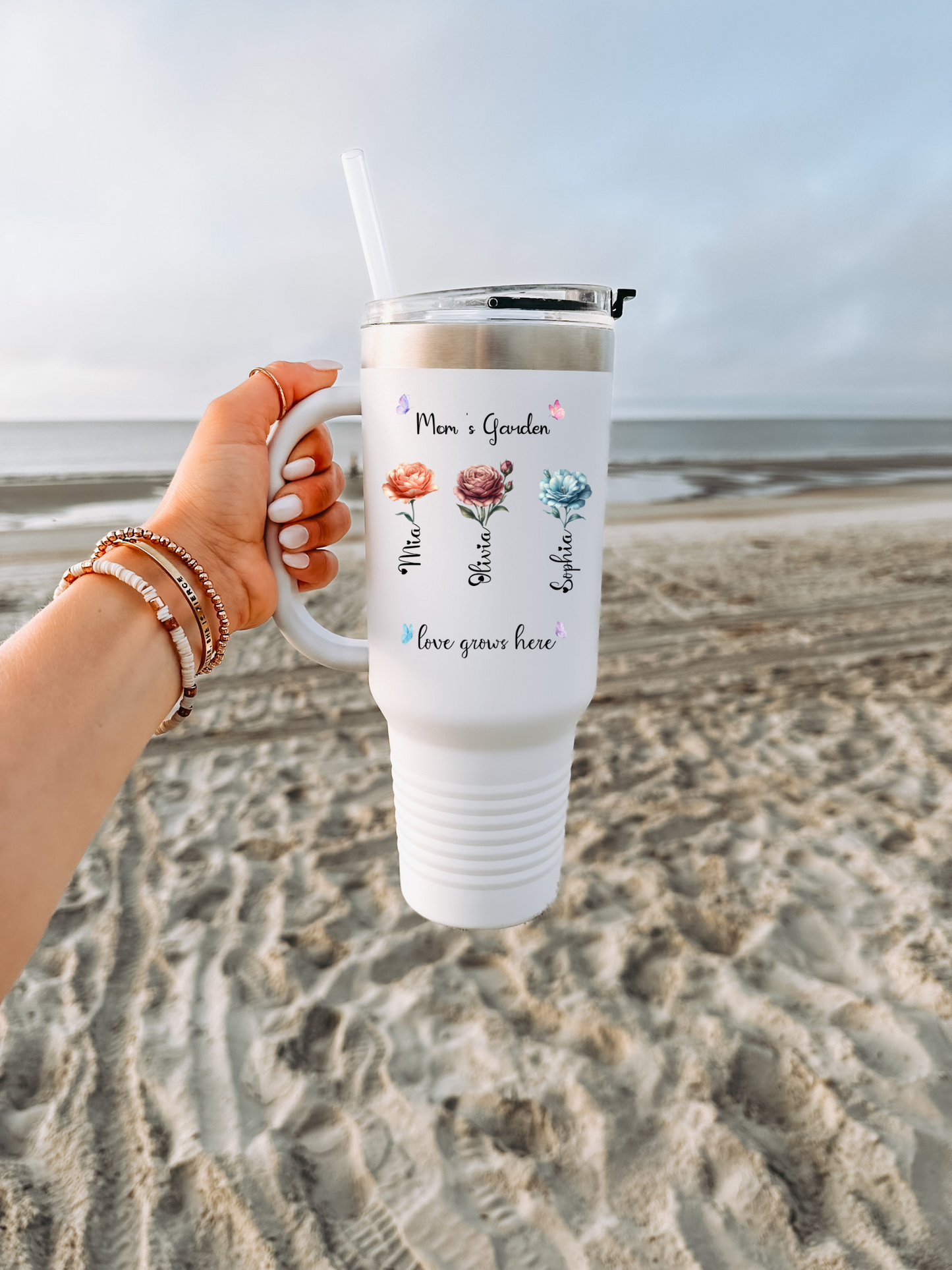 Mama's Garden Tumbler Custom 40oz Floral Birth Month Flower Cup with Grandkids Names Gift for Grandma Aunt  Birthday Present