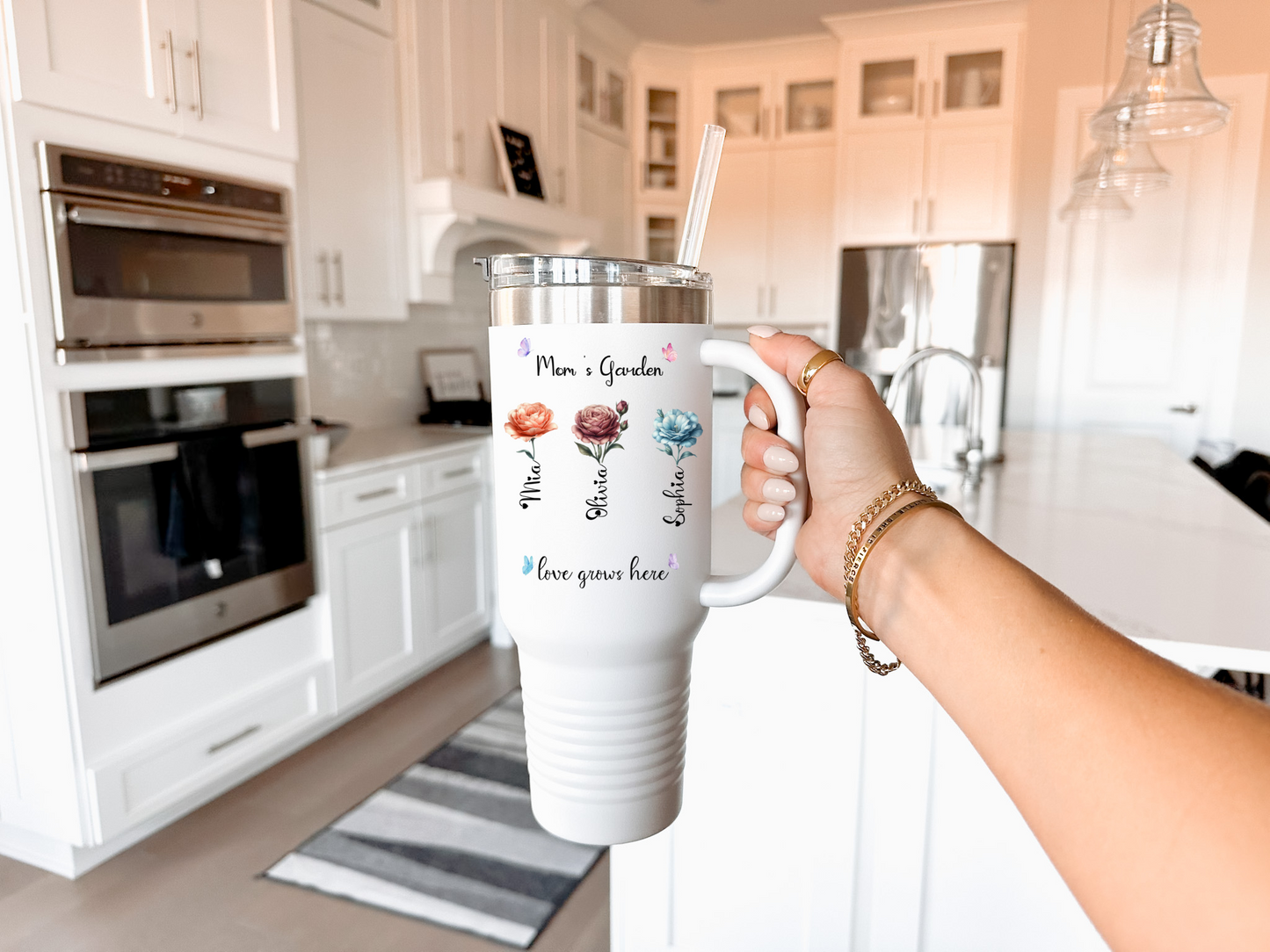Mama's Garden Tumbler Custom 40oz Floral Birth Month Flower Cup with Grandkids Names Gift for Grandma Aunt  Birthday Present