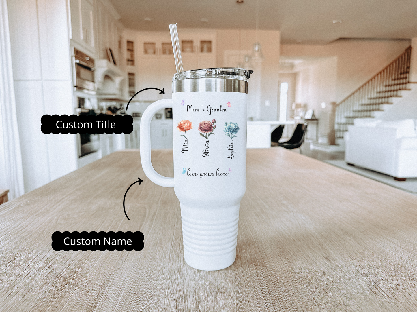 Mama's Garden Tumbler Custom 40oz Floral Birth Month Flower Cup with Grandkids Names Gift for Grandma Aunt  Birthday Present