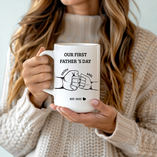 Personalized First Fathers Day Mug Gift for New Dad, Our First Father Day Present, Best 1st Time Daddy Mug, My First Fathers Day Cup,Dad Mug