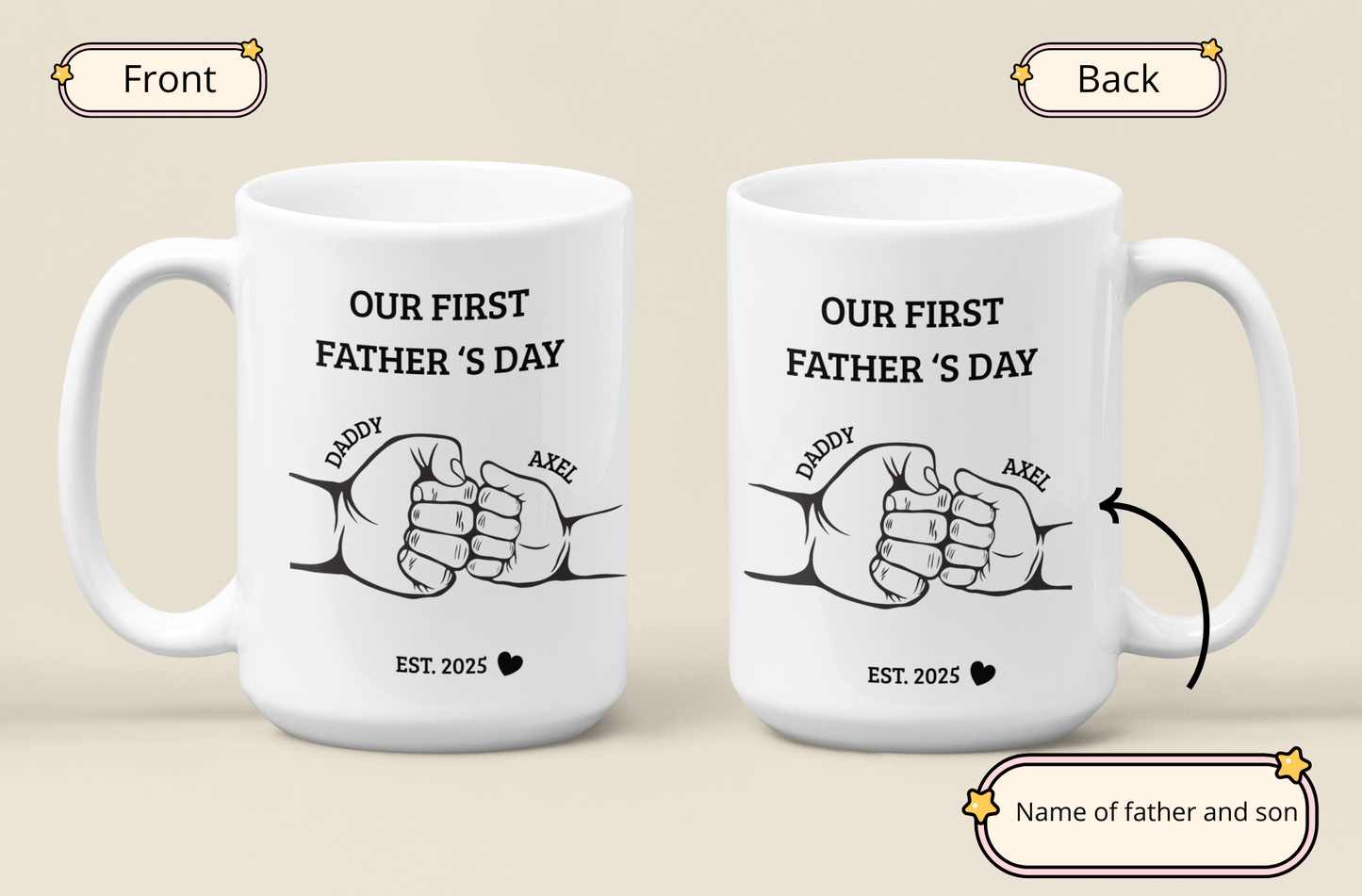 Personalized First Fathers Day Mug Gift for New Dad, Our First Father Day Present, Best 1st Time Daddy Mug, My First Fathers Day Cup,Dad Mug