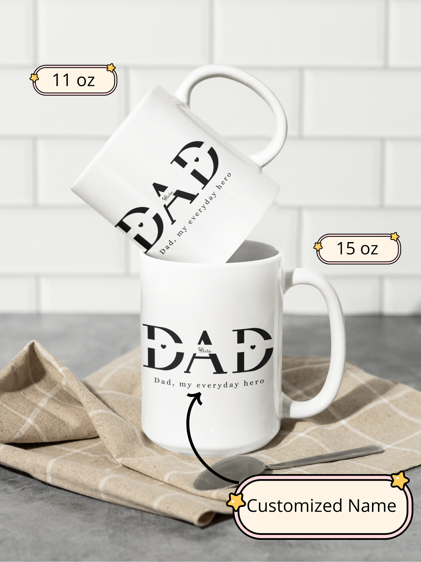 Custom Name Fathers Day Mug for Dad, Personalized 1st Fathers Day Gift from Kids, New Dad Mug, Daddy Cup, Best Dad Ever Present, Mug for Dad