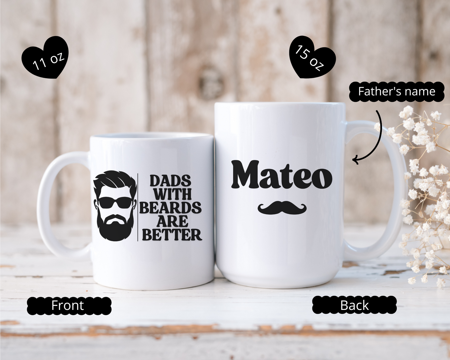 Custom Beard Lover Mug, Funny Dad Coffee Cup, Personalized Gift for Him, Dad Birthday or Father's Day Present from Son or Wife, Beard Dad