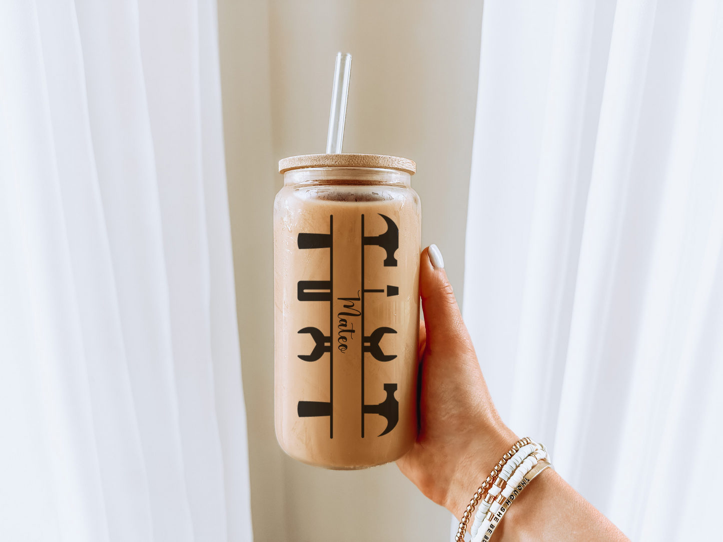 Personalized Dad Glass Cup, Iced Coffee Glass Gift from Daughter, Custom Father's Day Glass, Unique Gift for Dad Husband, Dad Sipper Glass