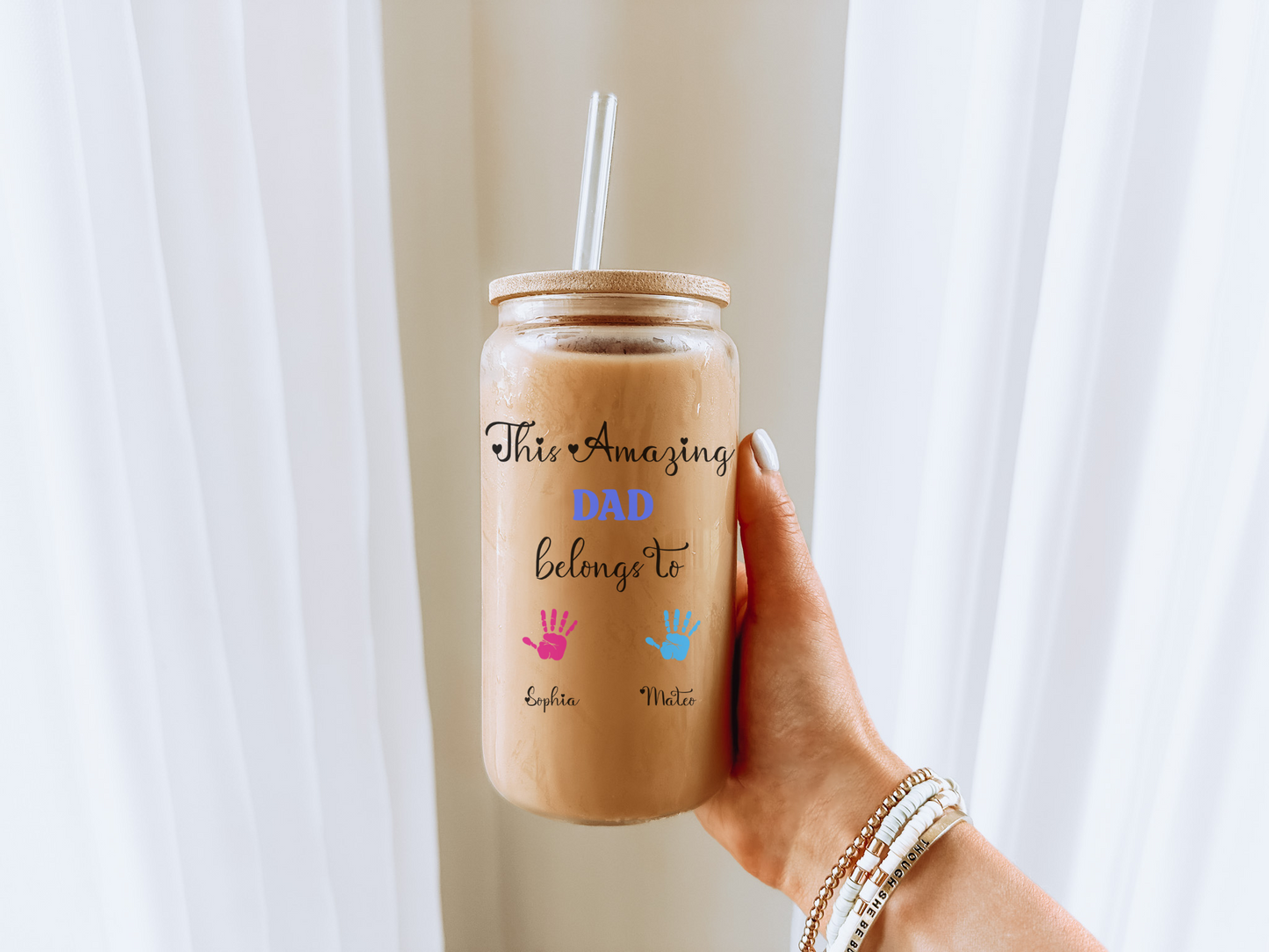Custom Sons' names Dad Glass Cup, Iced Coffee Glass Gift from Daughter, Custom Father's Day Glass, Unique Gift for Dad Husband, Dad Glass