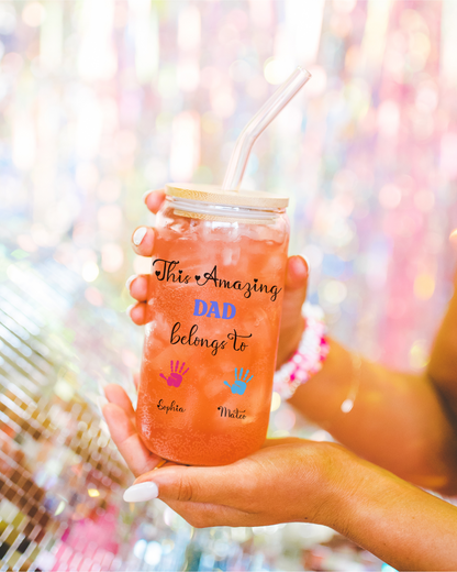 Custom Sons' names Dad Glass Cup, Iced Coffee Glass Gift from Daughter, Custom Father's Day Glass, Unique Gift for Dad Husband, Dad Glass