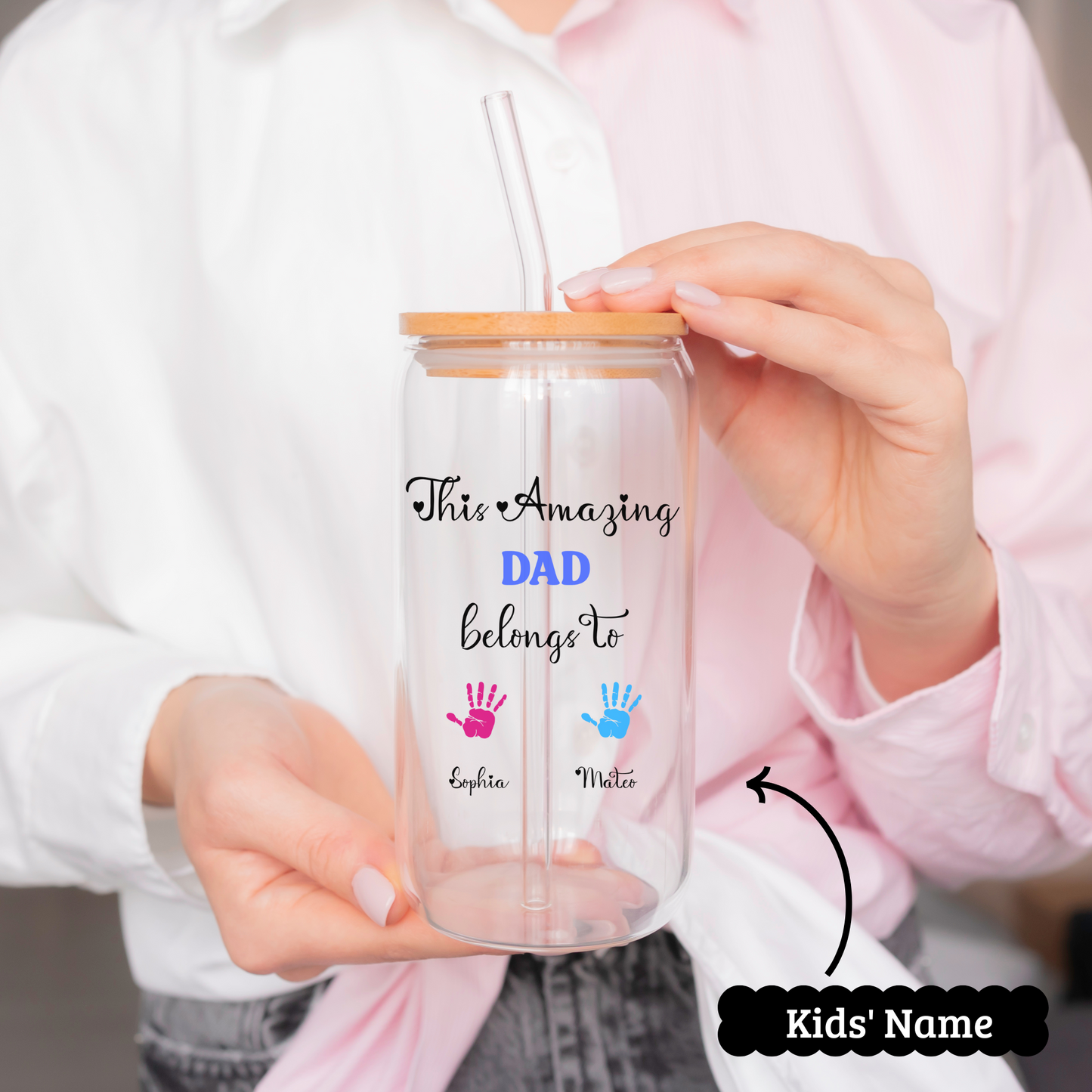 Custom Sons' names Dad Glass Cup, Iced Coffee Glass Gift from Daughter, Custom Father's Day Glass, Unique Gift for Dad Husband, Dad Glass