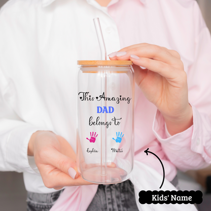 Custom Sons' names Dad Glass Cup, Iced Coffee Glass Gift from Daughter, Custom Father's Day Glass, Unique Gift for Dad Husband, Dad Glass