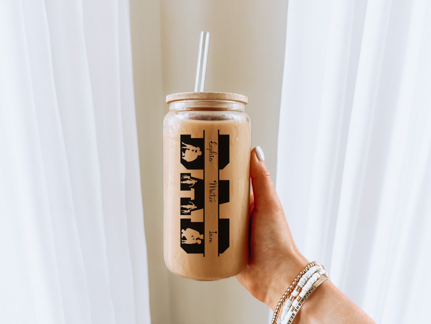 Personalized Dad Glass Cup, Iced Coffee Glass Gift from Daughter, Custom Father's Day Glass, Unique Gift for Dad Husband, Dad Sipper Glass