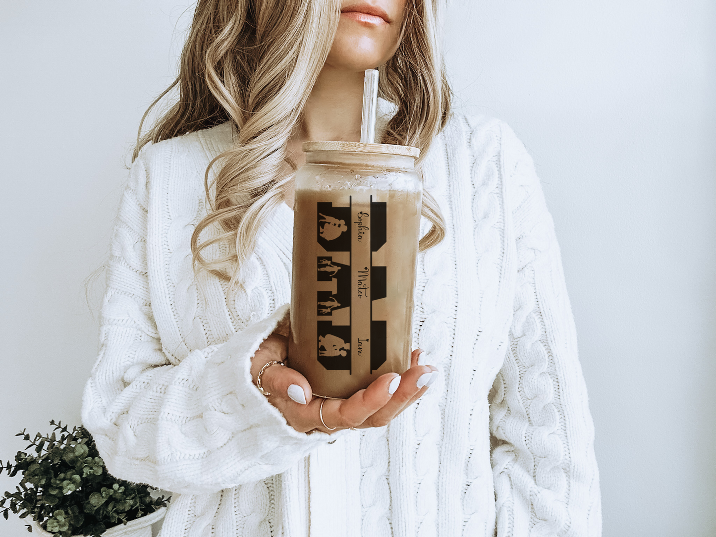 Personalized Dad Glass Cup, Iced Coffee Glass Gift from Daughter, Custom Father's Day Glass, Unique Gift for Dad Husband, Dad Sipper Glass