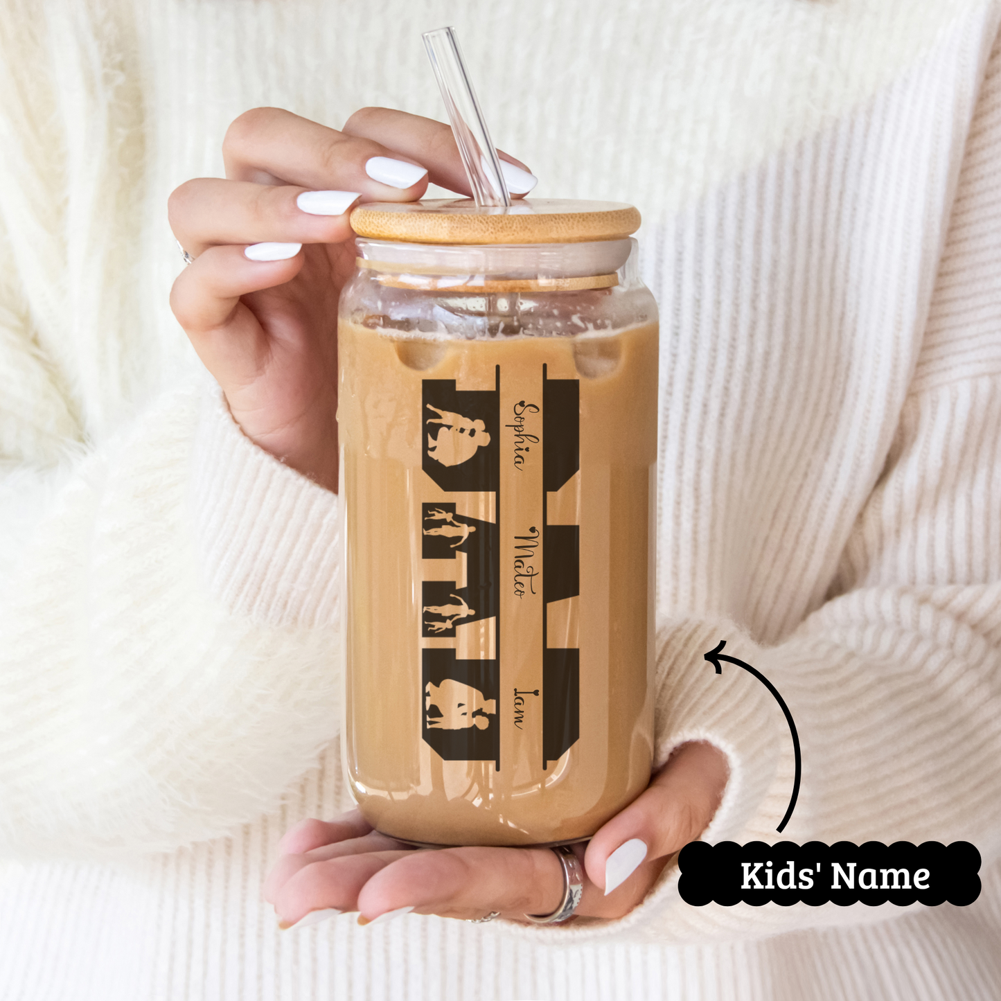 Personalized Dad Glass Cup, Iced Coffee Glass Gift from Daughter, Custom Father's Day Glass, Unique Gift for Dad Husband, Dad Sipper Glass