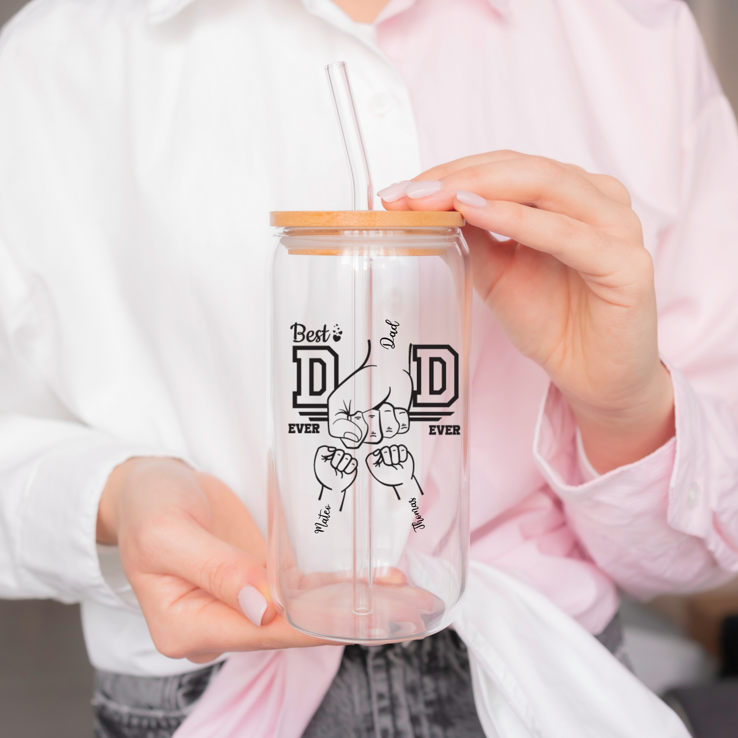 Personalized Dad Glass Cup, Iced Coffee Glass Gift from Daughter, Custom Father's Day Glass, Unique Gift for Dad Husband, Dad Sipper Glass