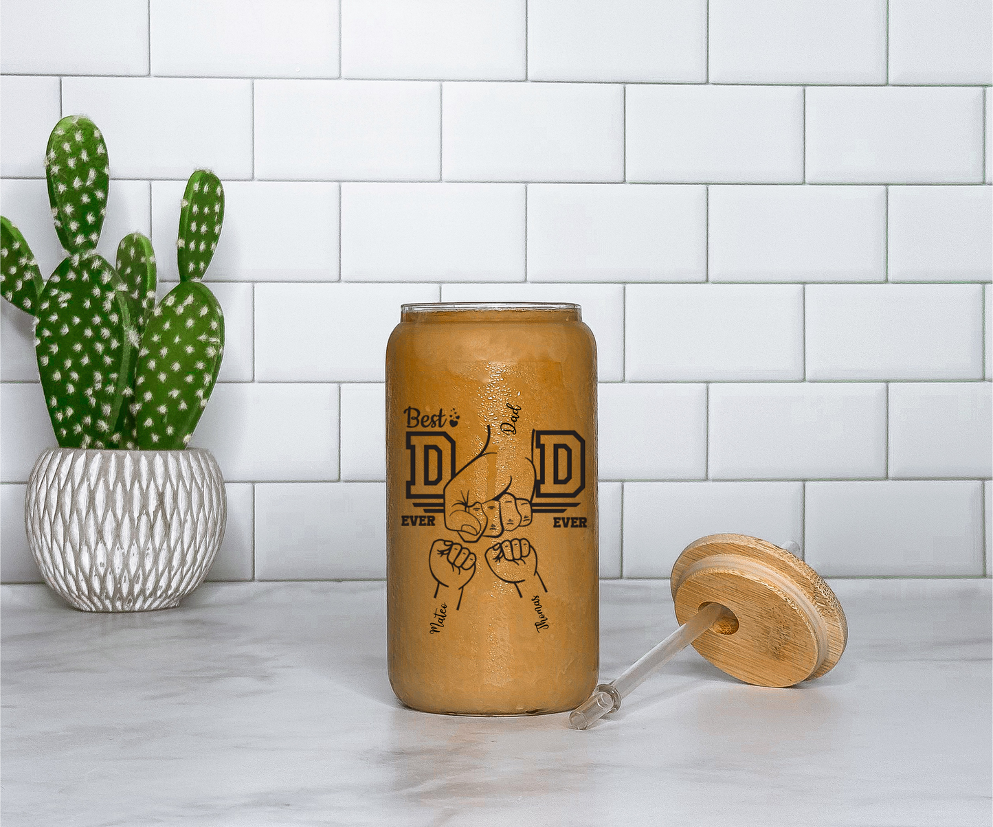 Personalized Dad Glass Cup, Iced Coffee Glass Gift from Daughter, Custom Father's Day Glass, Unique Gift for Dad Husband, Dad Sipper Glass