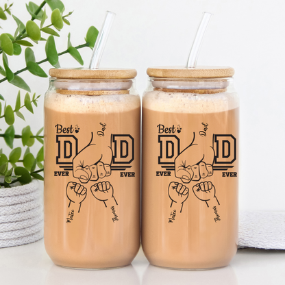 Personalized Dad Glass Cup, Iced Coffee Glass Gift from Daughter, Custom Father's Day Glass, Unique Gift for Dad Husband, Dad Sipper Glass