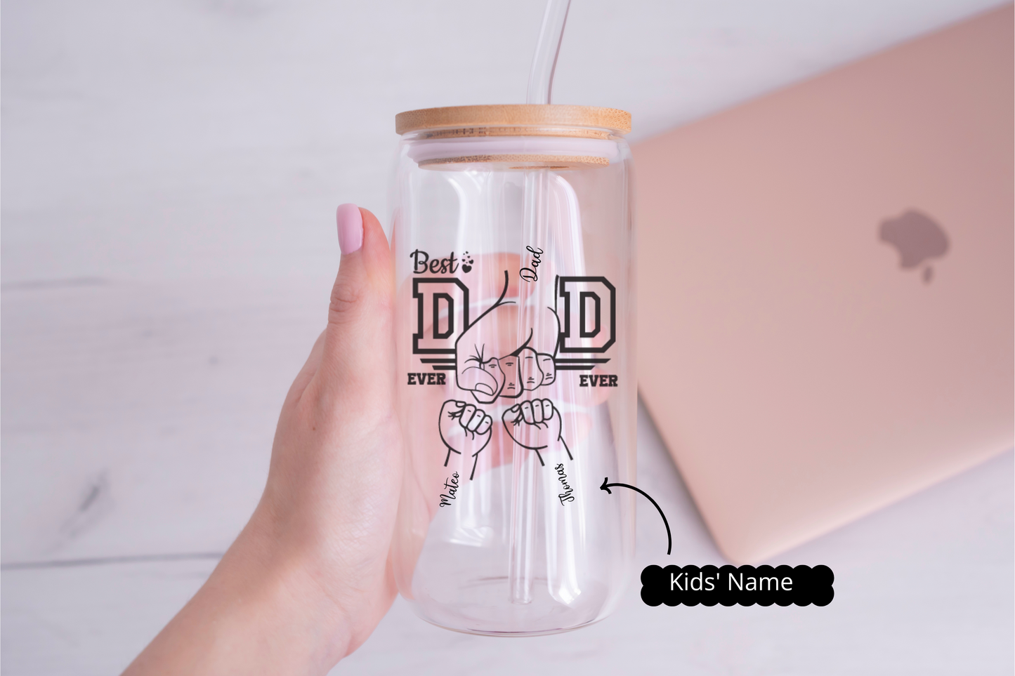 Personalized Dad Glass Cup, Iced Coffee Glass Gift from Daughter, Custom Father's Day Glass, Unique Gift for Dad Husband, Dad Sipper Glass