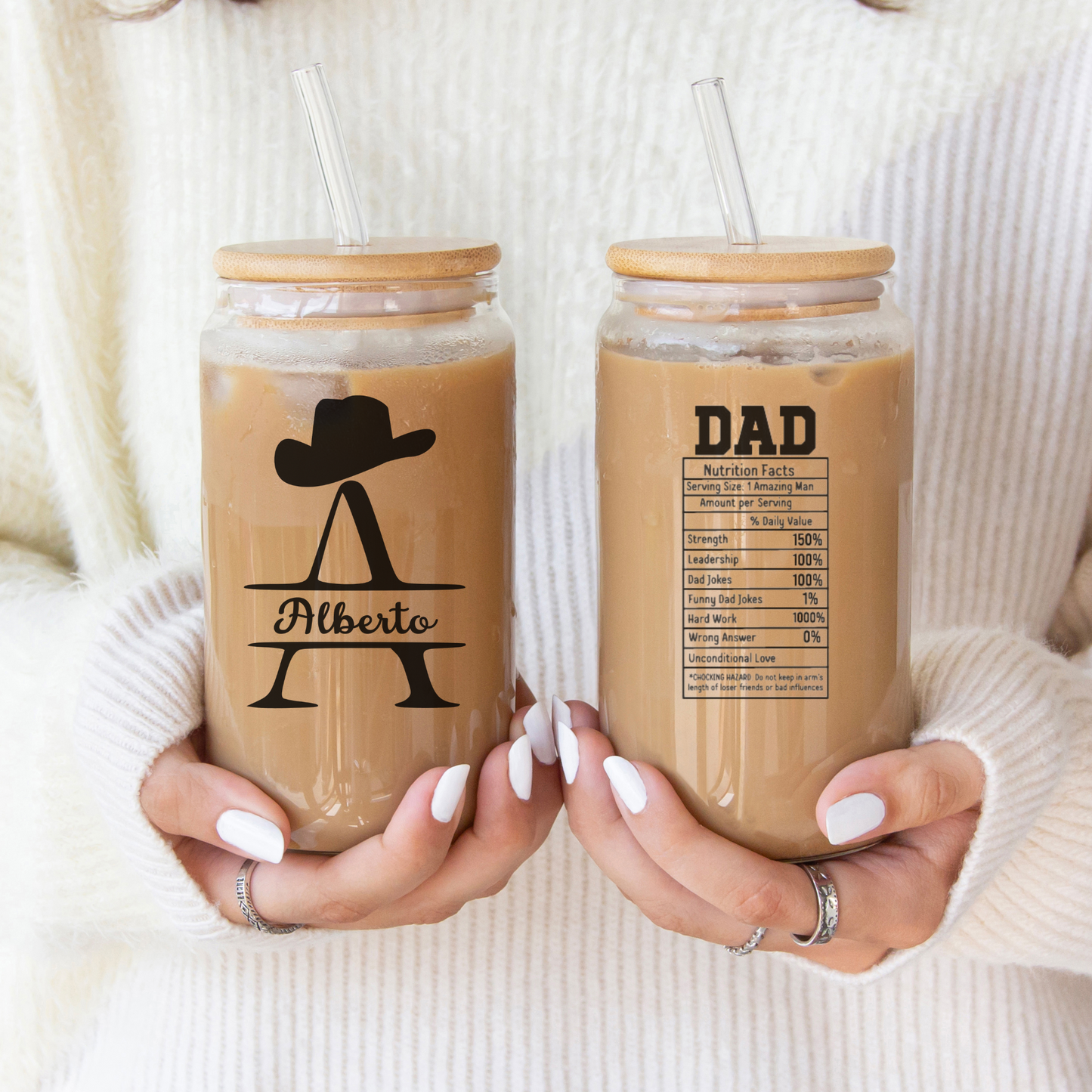 Personalized Dad Glass Cup, Iced Coffee Glass for Nutrition Dad, Gift from Daughter, Custom Father's Day Glass, Gifts for Him or Husband