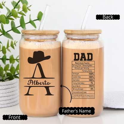 Personalized Dad Glass Cup, Iced Coffee Glass for Nutrition Dad, Gift from Daughter, Custom Father's Day Glass, Gifts for Him or Husband