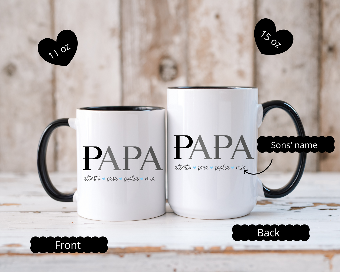 Custom Dad Coffee Mug, Personalized Mug with Dad and Kids' Names, Father's Day Gift from Son, Daughter or Wife, Birthday Gift for Husband