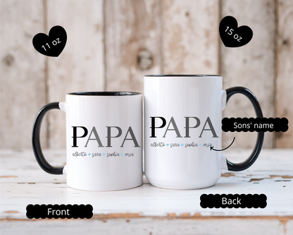 Custom Dad Coffee Mug, Personalized Mug with Dad and Kids' Names, Father's Day Gift from Son, Daughter or Wife, Birthday Gift for Husband