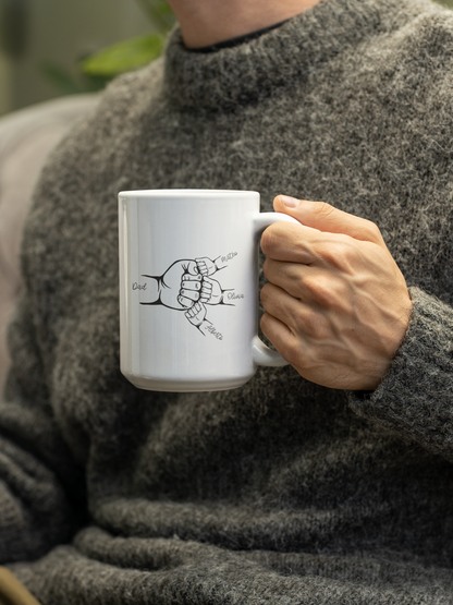 Best Dad Mug, Custom Coffee Cup with Kids' Names and Handprints, Personalized Gift for Dad from Son, Daughter or Wife, Father's Day Mug