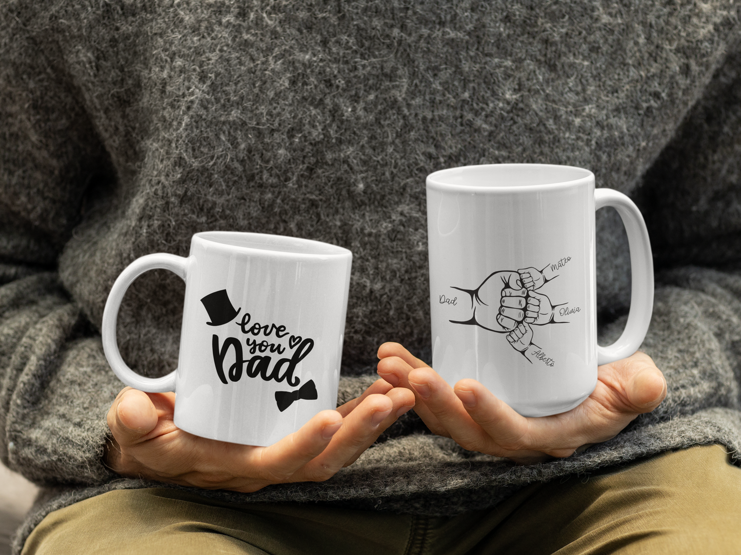 Best Dad Mug, Custom Coffee Cup with Kids' Names and Handprints, Personalized Gift for Dad from Son, Daughter or Wife, Father's Day Mug