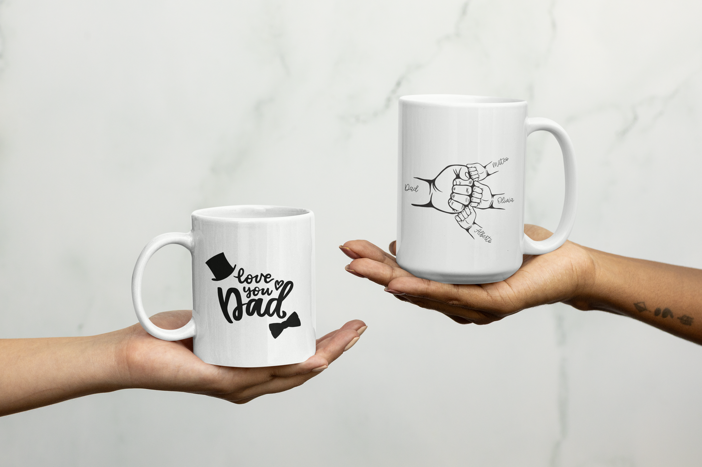 Best Dad Mug, Custom Coffee Cup with Kids' Names and Handprints, Personalized Gift for Dad from Son, Daughter or Wife, Father's Day Mug