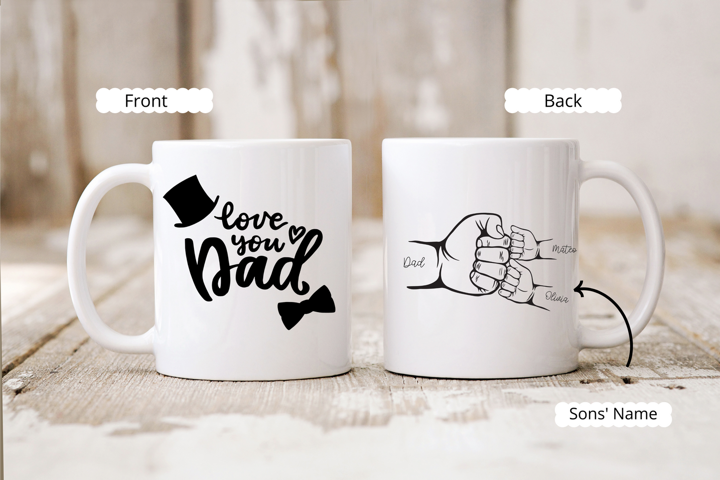 Best Dad Mug, Custom Coffee Cup with Kids' Names and Handprints, Personalized Gift for Dad from Son, Daughter or Wife, Father's Day Mug