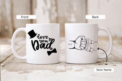 Best Dad Mug, Custom Coffee Cup with Kids' Names and Handprints, Personalized Gift for Dad from Son, Daughter or Wife, Father's Day Mug
