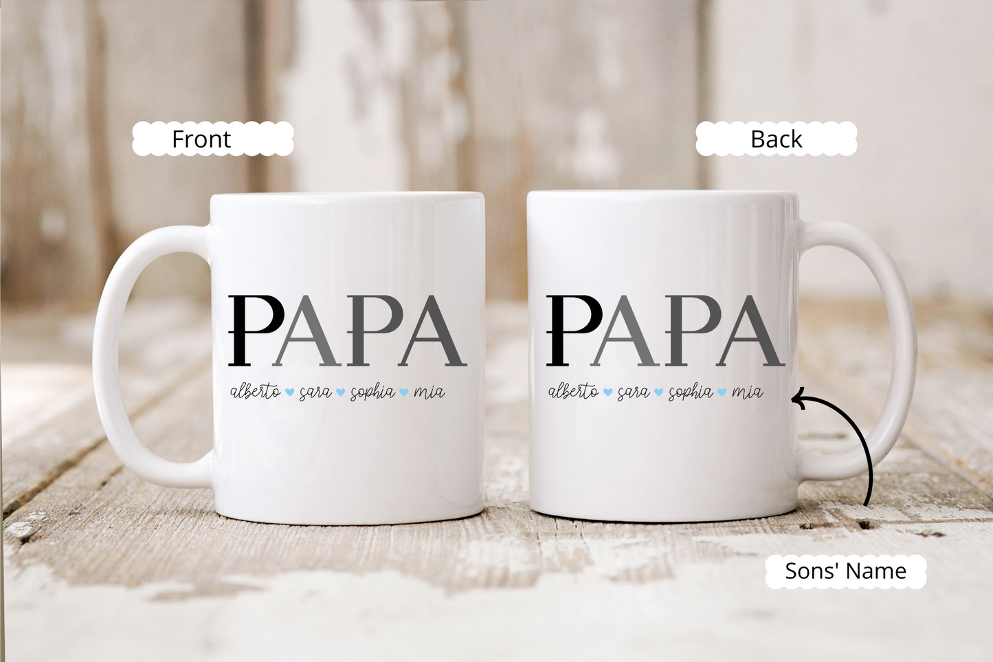 Custom Dad Coffee Mug, Personalized Mug with Dad and Kids' Names, Father's Day Gift from Son, Daughter or Wife, Birthday Gift for Husband