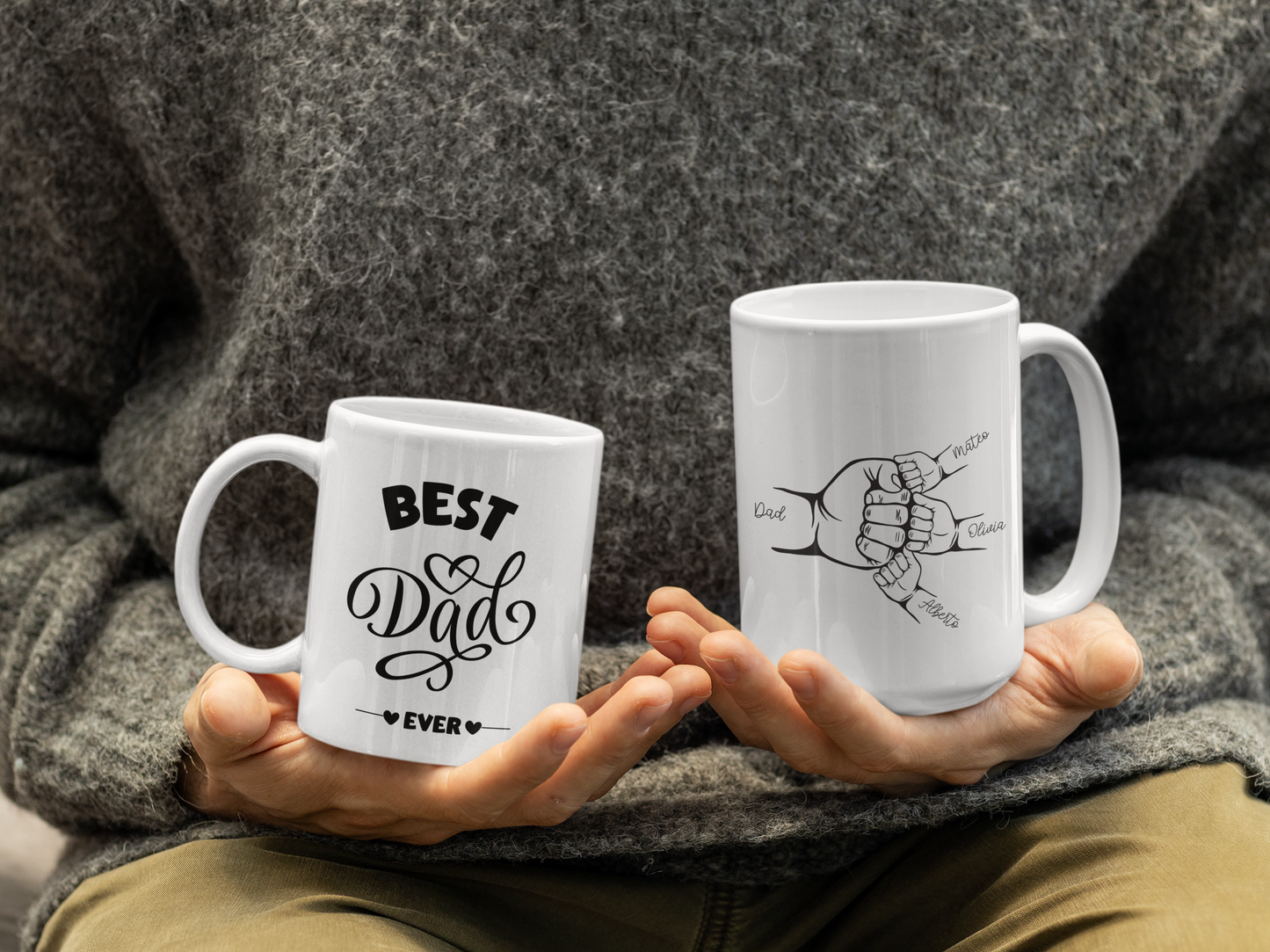 Best Dad Mug, Custom Coffee Cup with Kids' Names and Handprints, Personalized Gift for Dad from Son, Daughter or Wife, Father's Day Mug